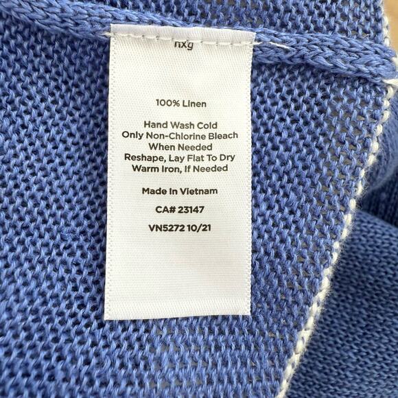 Talbots Linen V-Neck Varsity Style Sweater in Blue‎ and White, Size Medium - Picture 10 of 11